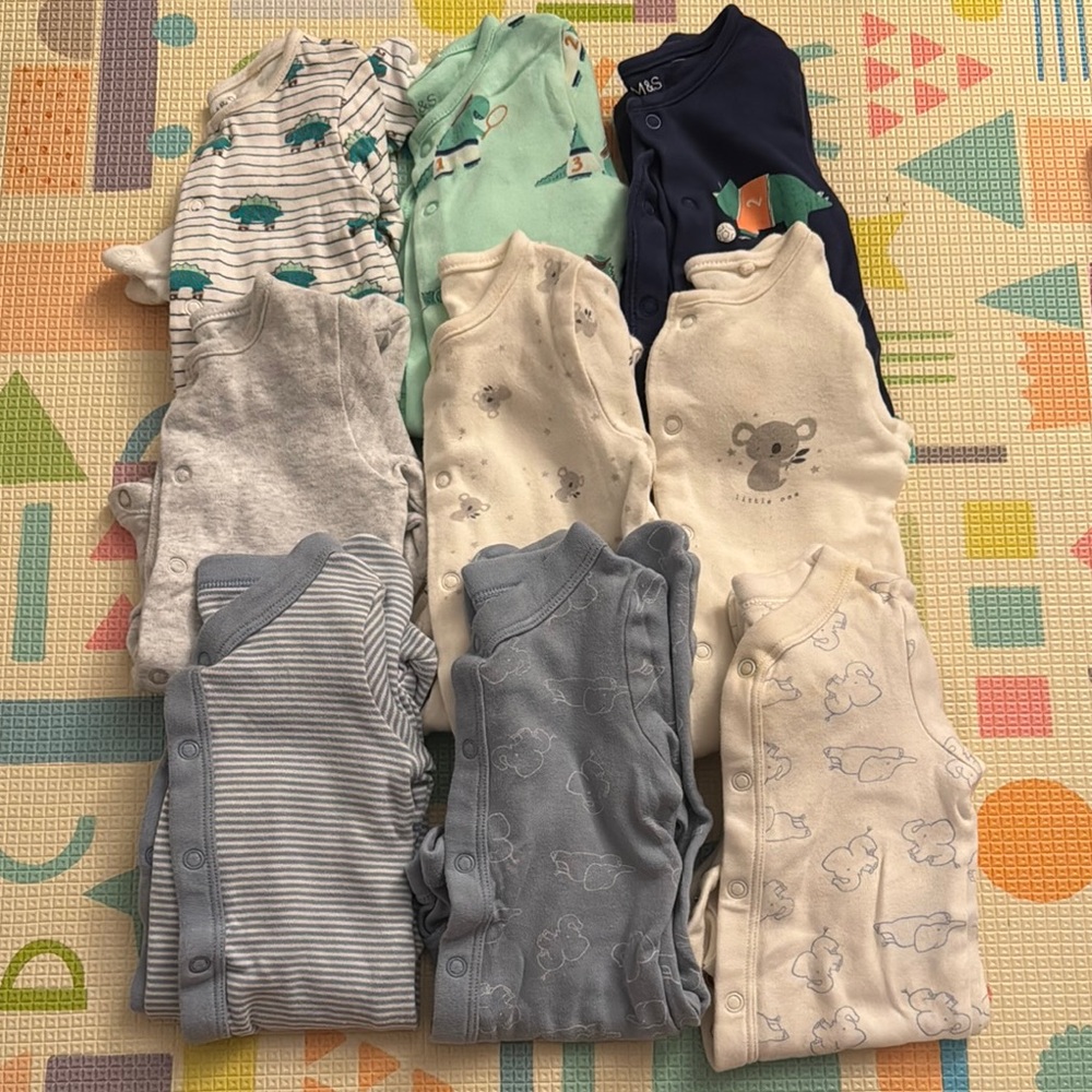 Lot of 9 Sleepsuits/Footies in sz 0-3M